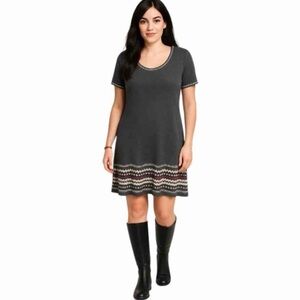 Tommy Hilfiger Gray Fair Isle Border Short Sleeve Sweater Dress Size L